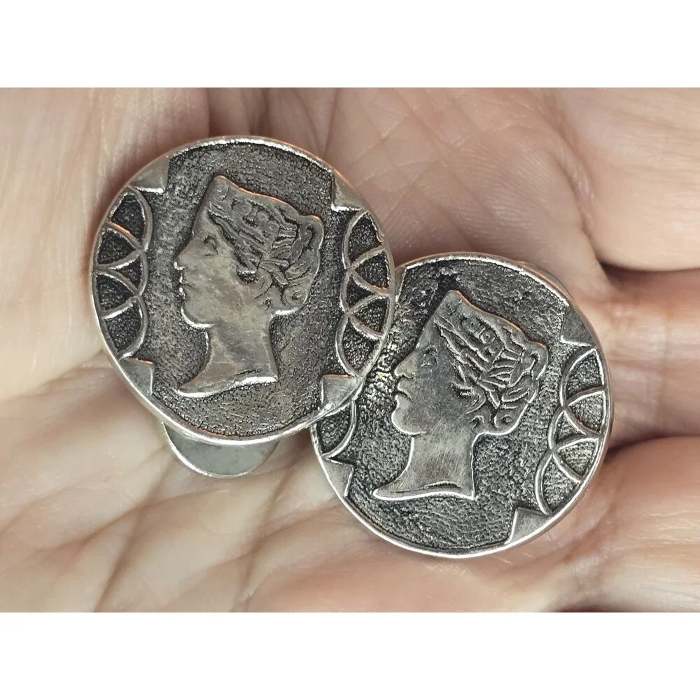Vintage Roman Coin Style Cufflinks Silver Tone Men's Jewelry #386